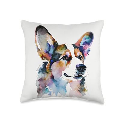 Cardigan Welsh Corgi Dog Colorful Watercolor Dog Throw Pillow