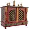 Aakrati Devyom Small Wooden Pooja Mandir Indian Hindu Decoration Puja Cabinet Temple Bhagwan Stand Mandapam Wall Hanging Decor for Home in USA (Red Green) view 1