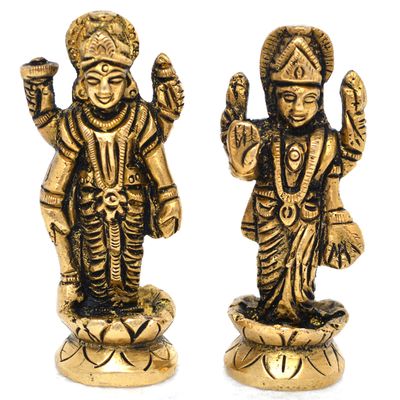 Aakrati Devyom Vishnu Laxmi Brass Idol Statue for Home Decoration Showpiece and Temple Worship