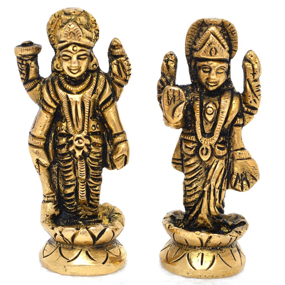 Aakrati Devyom Vishnu Laxmi Brass Idol Statue for Home Decoration Showpiece and Temple Worship