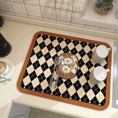 2023 New Fantasy Style Draining Mat - Vintage Plates Dish Drying Mat, Microfiber Absorbent Dish Draining Mat, Soft Diatom Mud Non-Slip Drain Pad Quick Dry Mat for Kitchen (#6, 19.7*23.6 Inch)