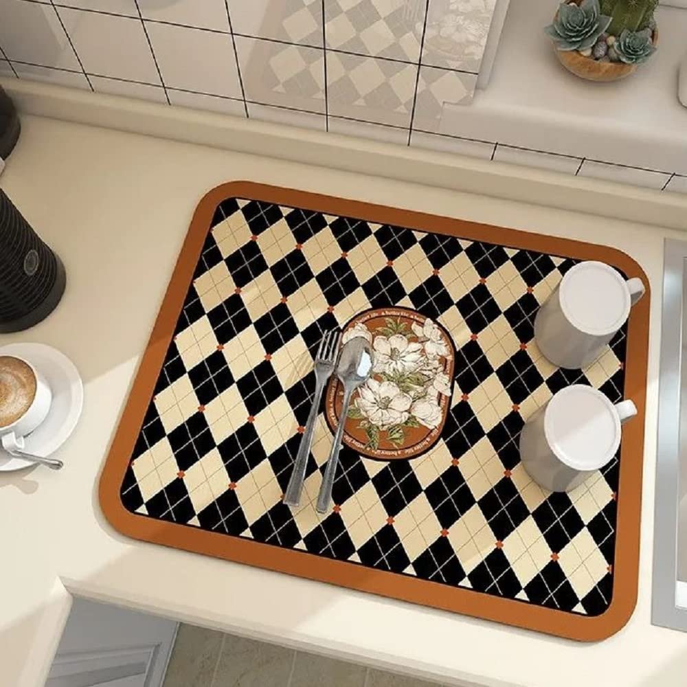 2023 New Fantasy Style Draining Mat - Vintage Plates Dish Drying Mat, Microfiber Absorbent Dish Draining Mat, Soft Diatom Mud Non-Slip Drain Pad Quick Dry Mat for Kitchen (#6, 19.7*23.6 Inch)