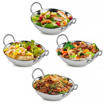 Aakrati Devyom Stainless Steel Curry Serving Bowls Balti Dishes Set of 4, 15cm