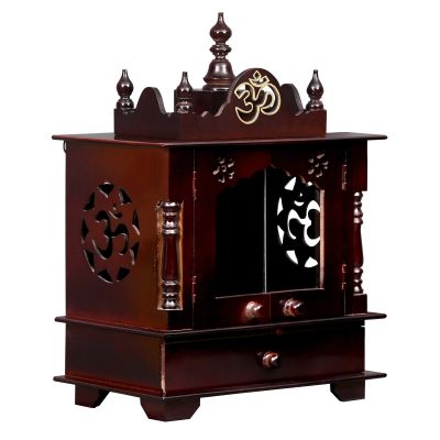 Aakrati Devyom Handpainted Wooden Home Temple with Doors, Rajasthani Art (in Side Puja thali, Poja Books,God Pics.LED Lights nd More. (Medium-18 X 12 X 24 (WXDXH) inch, WN-Wine)
