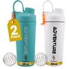 Ozizo 2 Pack Stainless Steel Shaker Bottle, Insulated Shaker Cup for Protein Mixes, 27.7 oz, White & Blue view 1