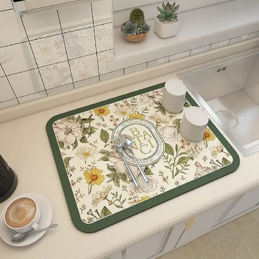 2023 New Fantasy Style Draining Mat - Vintage Plates Dish Drying Mat, Microfiber Absorbent Dish Draining Mat, Soft Diatom Mud Non-Slip Drain Pad Quick Dry Mat for Kitchen (#2, 19.7*23.6 Inch)