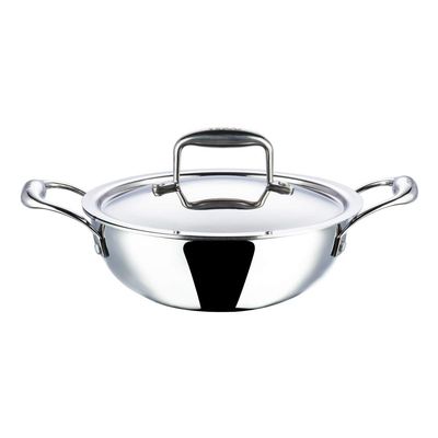 Aakrati Devyom Platinum Induction Stainless Steel Tri Ply Extra DEEP Kadai Wok Saucepan | Size :- 24cms Extra Deep Kadai with Stainless Steel Lid - 3.3 LTR
