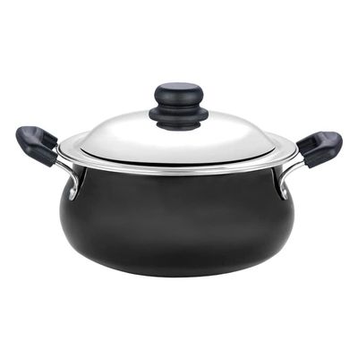 Black Pearl Hard Anodised Handi  Stainless Steel Lid  Medium Size  5 Liters (5.2 Quarts)  Suitable For Biryani, Pulao, Gravy Aluminum Pot - Metal Spoon Friendly  21 Cups