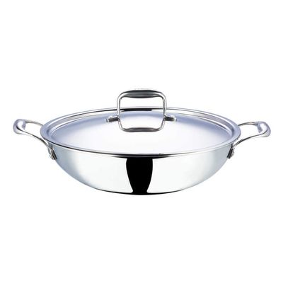 Aakrati Devyom Platinum Triply Stainless Steel Kadai with Lid, (28cm, 3.7Ltr)