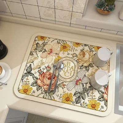 2023 New Fantasy Style Draining Mat - Vintage Plates Dish Drying Mat, Microfiber Absorbent Dish Draining Mat, Soft Diatom Mud Non-Slip Drain Pad Quick Dry Mat for Kitchen (#3, 19.7*23.6 Inch)