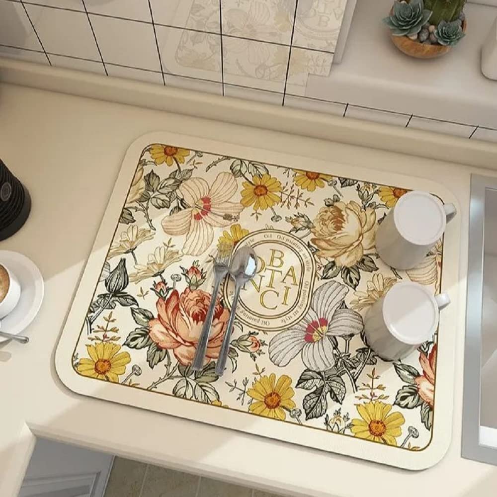2023 New Fantasy Style Draining Mat - Vintage Plates Dish Drying Mat, Microfiber Absorbent Dish Draining Mat, Soft Diatom Mud Non-Slip Drain Pad Quick Dry Mat for Kitchen (#3, 19.7*23.6 Inch)