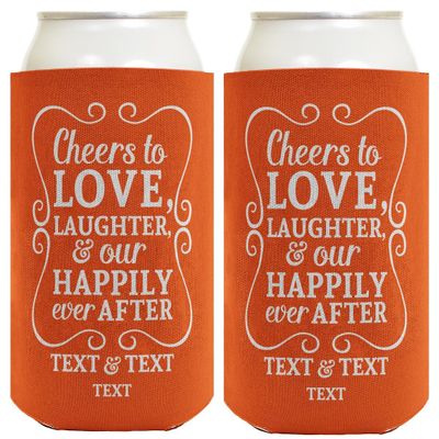 Engagement Party Favor For Women Cheers To Love Laughter Happily Ever After 2-Pack Personalized Can Drink Thermocoolers Apricot