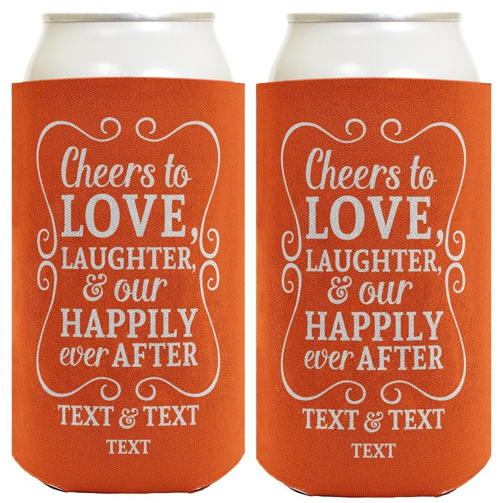 Engagement Party Favor For Women Cheers To Love Laughter Happily Ever After 2-Pack Personalized Can Drink Thermocoolers Apricot