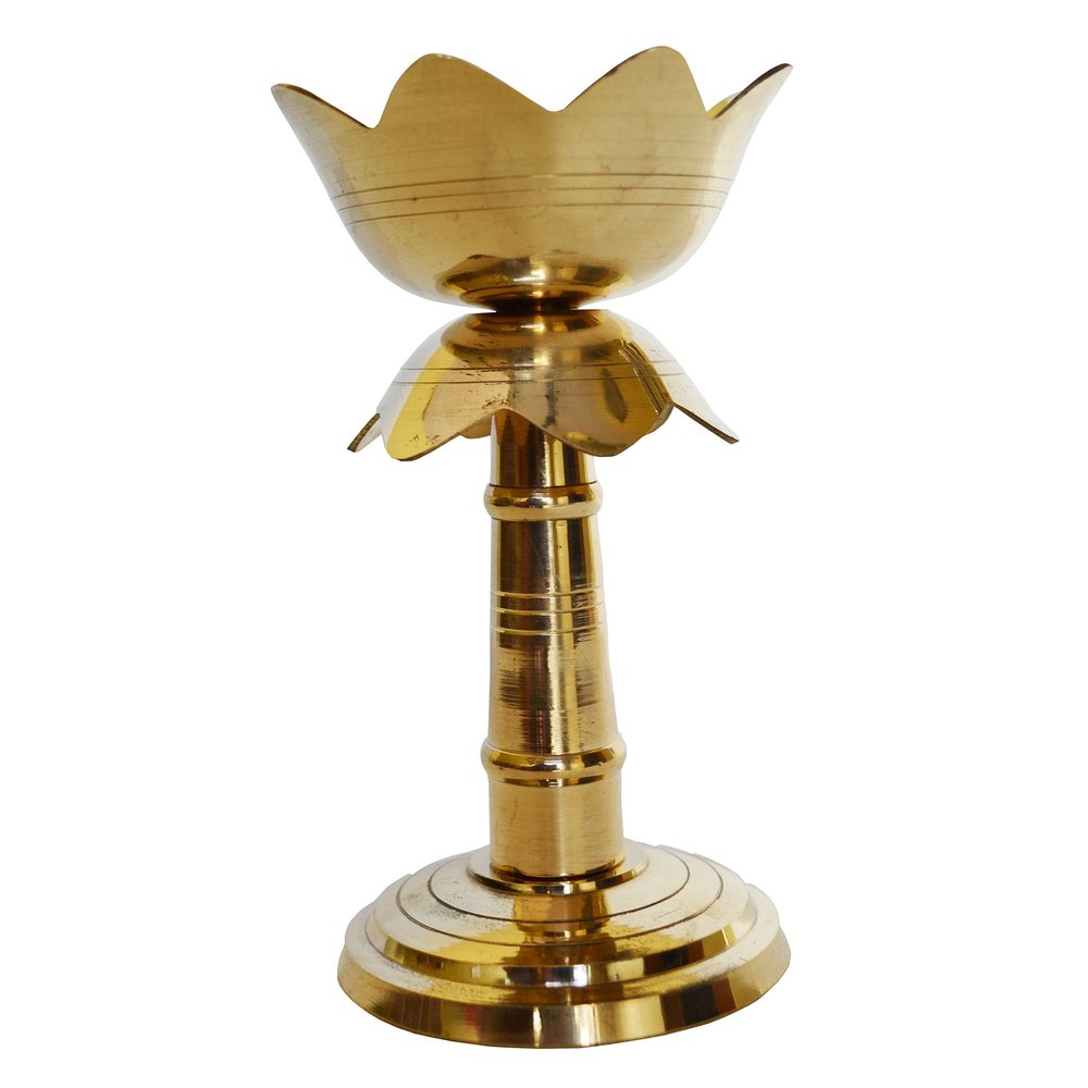 Devyom Brass Diya, Deepak in Yellow Antique Finish Temple Worship Pooja Item Home Decor Table showpiece Gift - Temple Worship Metal Religious Gift