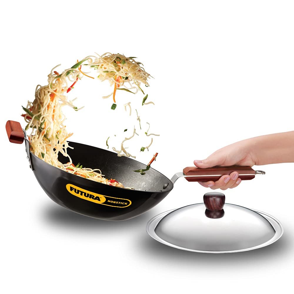 Aakrati Devyom 3 Litre Non-Stick Induction Stir Fry Wok, Medium, Black by