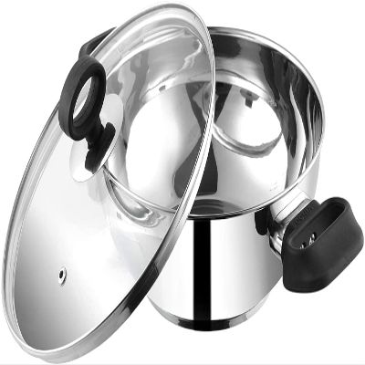 Aakrati Devyom Induction Base Deluxe Kadai Wok Frypan Stainless Steel with Glass Lid, by, 18cm, 1.2L