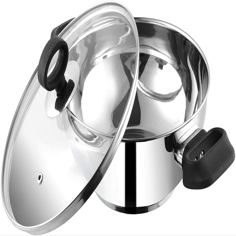 Aakrati Devyom Induction Base Deluxe Kadai Wok Frypan Stainless Steel with Glass Lid, by, 18cm, 1.2L