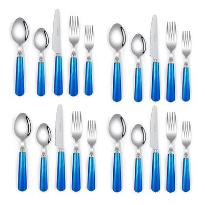 20-piece Set of Pearl luster Kitchen Silverware Tableware Main Stainless Steel Knife and Fork Spoon Commercial Steak Coffee Western Tableware (Blue)
