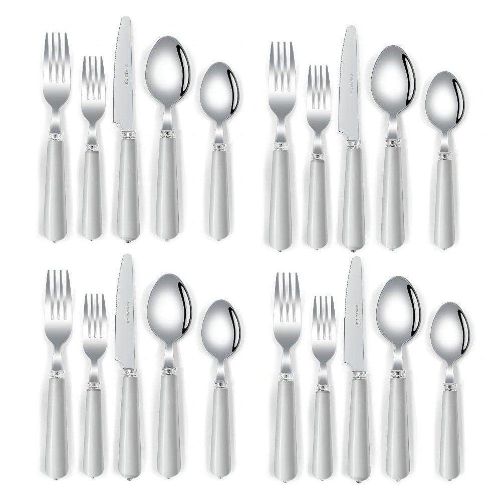 20-piece Set of Pearl luster Kitchen Silverware Tableware Main Stainless Steel Knife and Fork Spoon Commercial Steak Coffee Western Tableware (White)