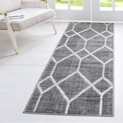 Unique Loom Matrix Trellis Collection Area Rug - Deco (2' x 8' Runner, Gray/ Ivory)