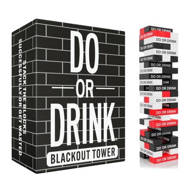 Do or Drink Blackout Tower Drinking Game - Adult Party Game with 54 Blocks and Challenges - Fun Drunk Game for Game Night - Great Gift for Pregames, Bachelorettes, Couples, and More
