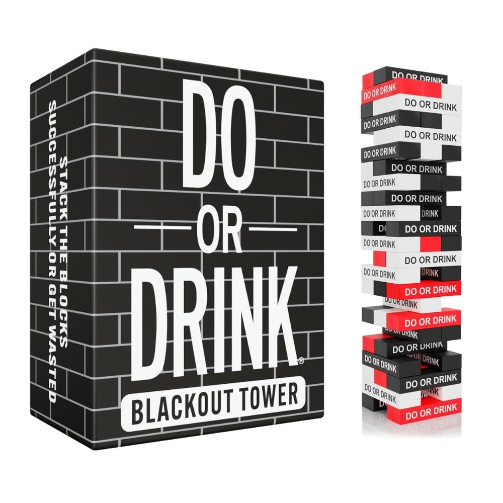 Do or Drink Blackout Tower Drinking Game - Adult Party Game with 54 Blocks and Challenges - Fun Drunk Game for Game Night - Great Gift for Pregames, Bachelorettes, Couples, and More