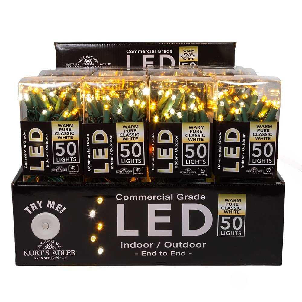 Kurt Adler UL 50-Light Champagne Color Theme LED Green Wire Light Set