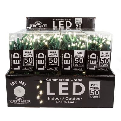Kurt Adler UL 50-Light Pure White LED Green Wire Light Set