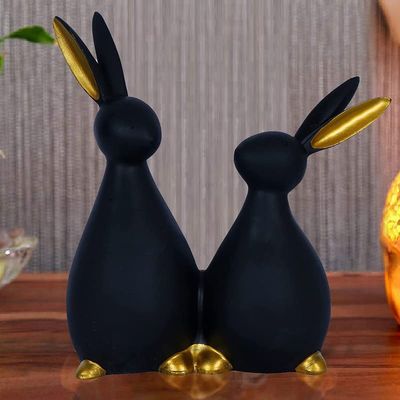 Deco Alankaram Presents Black Rabbit Cute Pair Showpiece for Home Decor Showpiece, Feng Shui Vastu Home Decor Showpiece (8.25" Inch Size) #Frienemy-1017