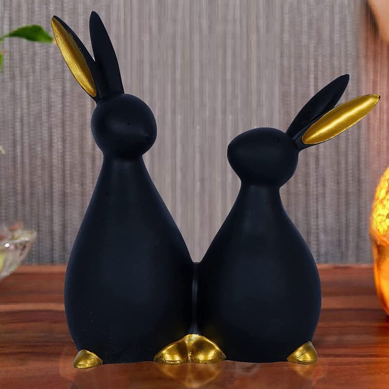 Deco Alankaram Presents Black Rabbit Cute Pair Showpiece for Home Decor Showpiece, Feng Shui Vastu Home Decor Showpiece (8.25" Inch Size) #Frienemy-1017