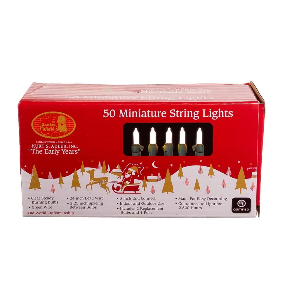Kurt Adler UL 50-Light Clear Incandescent Green Wire Light Set