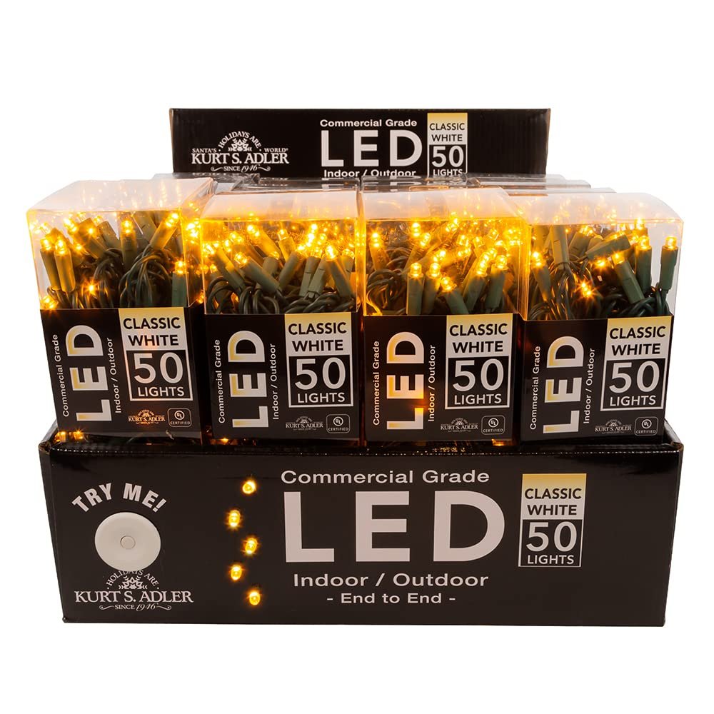 Kurt Adler UL 50-Light Classic White LED Green Wire Light Set