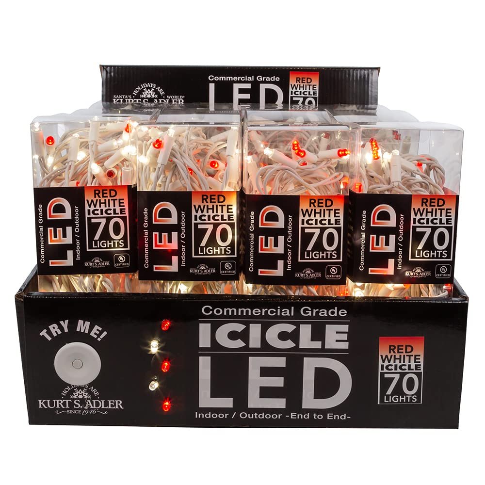 Kurt Adler UL 70-Light Red and Pure White with Soft Twinkle LED White Wire Light Set