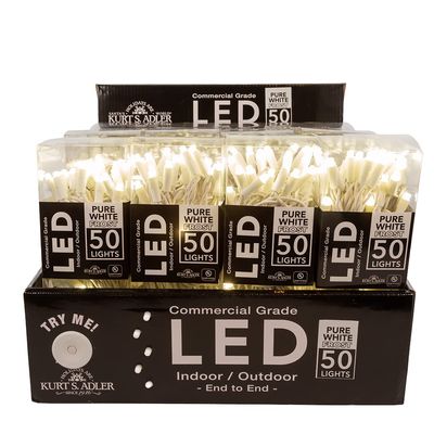 Kurt Adler UL 50-Light Pure White Frosted LED White Wire Light Set