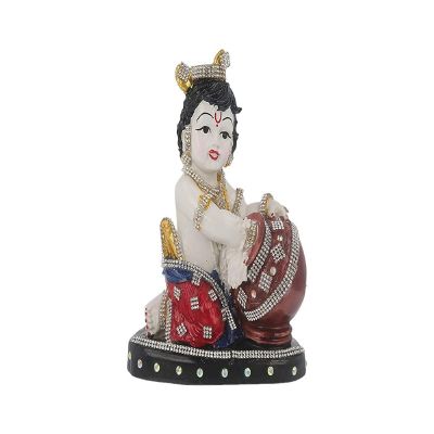 Deco Alankaram Presents Polyresin Laddu Gopal Or Makhan Chor Bal Krishna Idol Sculpture Statue | Decorative Fengshui Showpiece - Multicolor (H X W - 18 X 15 Cm) #Frienemy-885