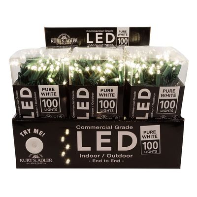 Kurt Adler UL 100-Light Pure Warm White LED Green Wire Light Set