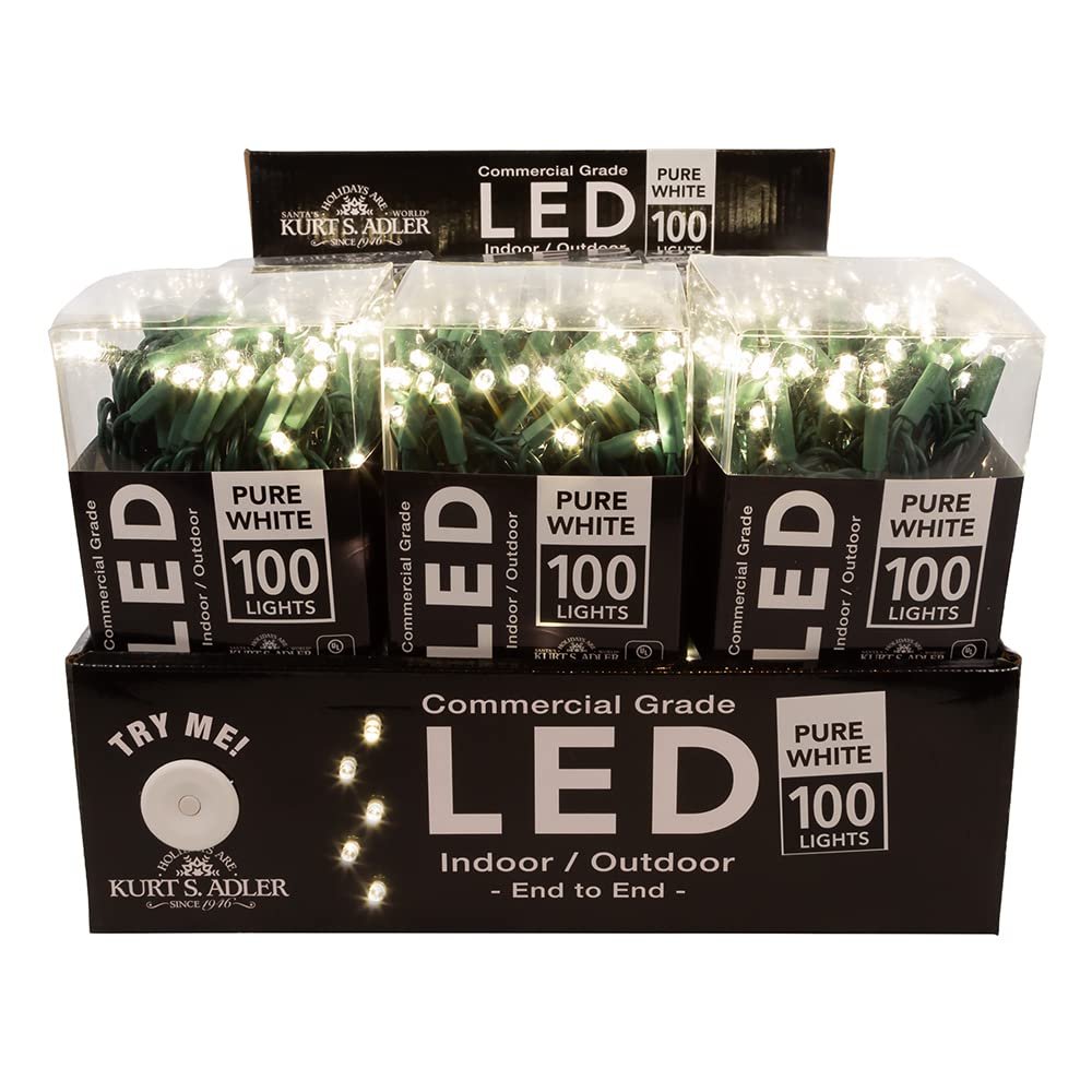 Kurt Adler UL 100-Light Pure Warm White LED Green Wire Light Set