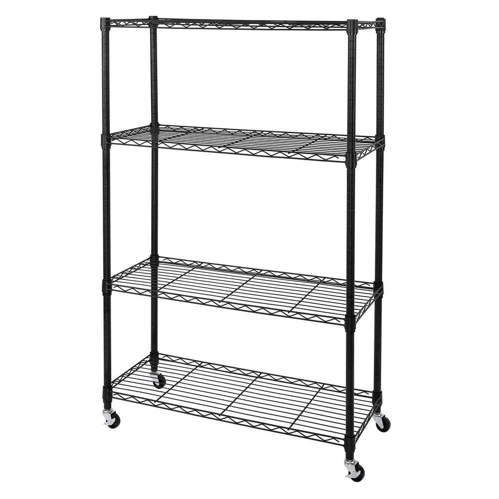 Seville Classics Solid Steel Wire Shelving Storage Unit Adjustable Shelves Organizer Rack, for Home, Kitchen, Office, Garage, Bedroom, Closet, Black, 4-Tier, 36" W x 14" D