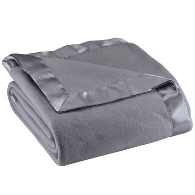 OakRidge Satin Fleece Blanket, Full/Queen, Twin or King Size 100% Polyester Lightweight Fabric and Cozy Satin Binding Edges in Tightly Folding Travel Blanket, Grey