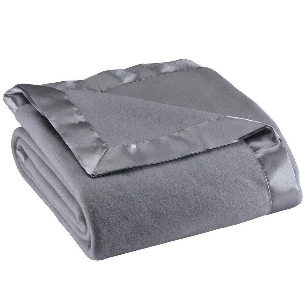 OakRidge Satin Fleece Blanket, Full/Queen, Twin or King Size 100% Polyester Lightweight Fabric and Cozy Satin Binding Edges in Tightly Folding Travel Blanket, Grey