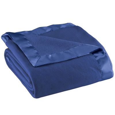OakRidge Satin Fleece Blanket, Full/Queen, Twin or King Size 100% Polyester Lightweight Fabric and Cozy Satin Binding Edges in Tightly Folding Travel Blanket, Navy Blue
