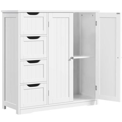 Topeakmart Bathroom Floor Cabinet Cupboard Free Standing Wooden Cabinet Storage Unit Console Table with 4 Drawers & Double Doors, White