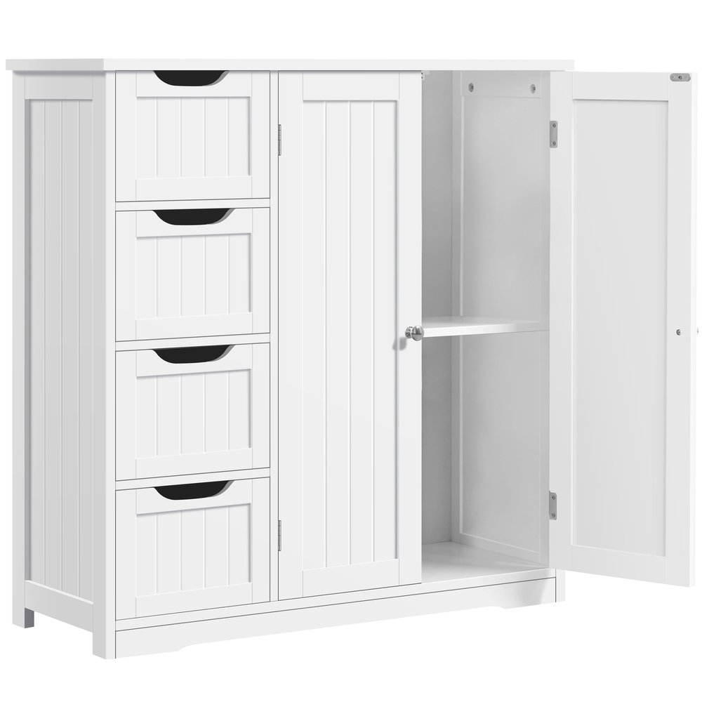 Topeakmart Bathroom Floor Cabinet Cupboard Free Standing Wooden Cabinet Storage Unit Console Table with 4 Drawers & Double Doors, White