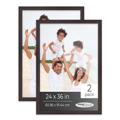 Poster Palooza Pack of 2 Rustic Brown 24x36 Picture Frames | Solid Wood | UV-Resistant Acrylic | Easy Gallery Wall Setup