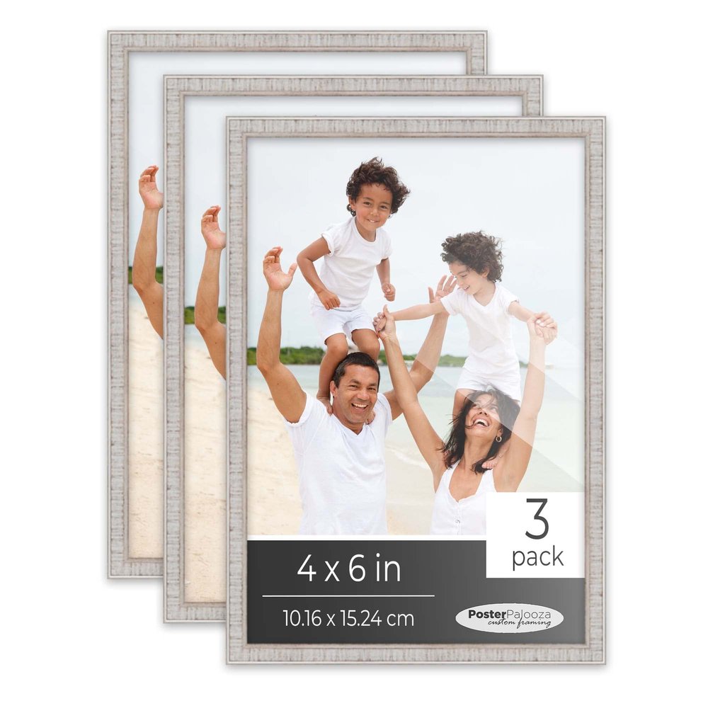 Poster Palooza Pack of 3 Rustic White 4x6 Picture Frames | Solid Wood | UV-Resistant Acrylic | Easy Gallery Wall Setup