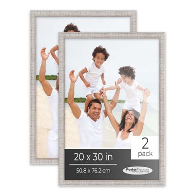 Poster Palooza Pack of 2 Rustic White 20x30 Picture Frames | Solid Wood | UV-Resistant Acrylic | Easy Gallery Wall Setup