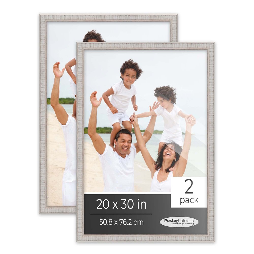 Poster Palooza Pack of 2 Rustic White 20x30 Picture Frames | Solid Wood | UV-Resistant Acrylic | Easy Gallery Wall Setup