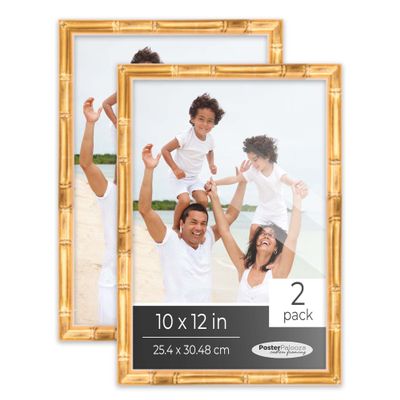 Poster Palooza Pack of 2 Gold Bamboo 10x12 Picture Frames | Solid Wood | UV-Resistant Acrylic | Easy Gallery Wall Setup