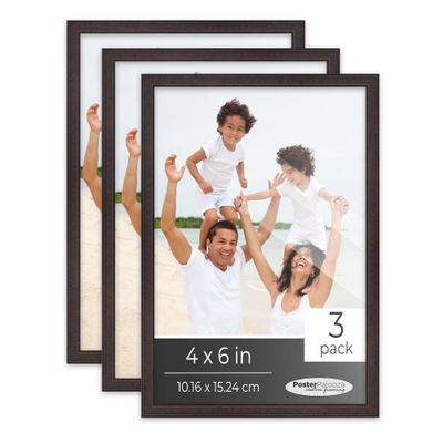 Poster Palooza Pack of 3 Rustic Brown 4x6 Picture Frames | Solid Wood | UV-Resistant Acrylic | Easy Gallery Wall Setup