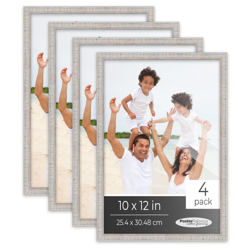 Poster Palooza Pack of 4 Rustic White 10x12 Picture Frames | Solid Wood | UV-Resistant Acrylic | Easy Gallery Wall Setup